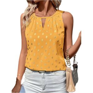 image:imageMakeMeChic Womens Polka Dots Keyhole Neck Tank Sleeveless Dressy Shirt TopsYellow