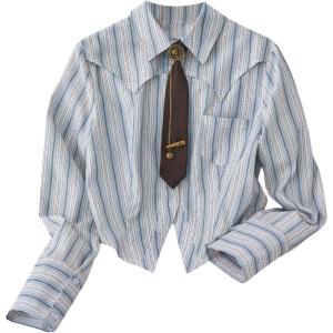 image:imageMakeMeChic Womens Vertical Striped Button Down Shirt Long Sleeve Collared Blouse with TieBlue and White
