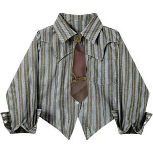 image:imageMakeMeChic Womens Vertical Striped Button Down Shirt Long Sleeve Collared Blouse with TieMulticolor