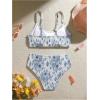 image:imageMAKEMECHIC Girls Ditsy Floral Print 2 Piece Bikini Set Scoop Neck Ruched Triangle Beach Bathing SuitBlue