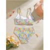 image:imageMAKEMECHIC Girls Ditsy Floral Print 2 Piece Bikini Set Scoop Neck Ruched Triangle Beach Bathing SuitMulticolor