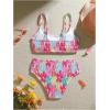 image:imageMAKEMECHIC Girls Ditsy Floral Print 2 Piece Bikini Set Scoop Neck Ruched Triangle Beach Bathing SuitMulticolor B