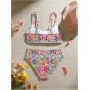 image:imageMAKEMECHIC Girls Ditsy Floral Print 2 Piece Bikini Set Scoop Neck Ruched Triangle Beach Bathing SuitPink