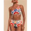 image:imageMakeMeChic Womens High Waisted Bikini Set Floral One Shoulder Boho Swimwear Bathing Suit SwimsuitMulticolor