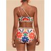 image:imageMakeMeChic Womens High Waisted Bikini Set Floral One Shoulder Boho Swimwear Bathing Suit SwimsuitMulticolor