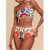 image:imageMakeMeChic Womens High Waisted Bikini Set Floral One Shoulder Boho Swimwear Bathing Suit SwimsuitMulticolor