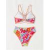 image:imageMakeMeChic Womens High Waisted Bikini Sets Bathing Suit Swimsuit Tropical Boho SwimwearRed Multi