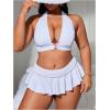 image:imageMakeMeChic Womens Plus Size Bikini Sets Criss Cross Halter Tie Back Ruffle SwimsuitsWhite