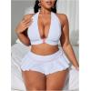 image:imageMakeMeChic Womens Plus Size Bikini Sets Criss Cross Halter Tie Back Ruffle SwimsuitsWhite