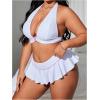 image:imageMakeMeChic Womens Plus Size Bikini Sets Criss Cross Halter Tie Back Ruffle SwimsuitsWhite