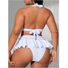 image:imageMakeMeChic Womens Plus Size Bikini Sets Criss Cross Halter Tie Back Ruffle SwimsuitsWhite