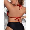 image:imageMakeMeChic Womens Plus Size Bikini Top Halter Triangle Tie Backless Swimwear Swim TopsRed