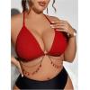 image:imageMakeMeChic Womens Plus Size Bikini Top Halter Triangle Tie Backless Swimwear Swim TopsRed