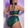image:imageMakeMeChic Womens Plus Size Two Piece Halter Swimsuit Sequin Sparkly Wrap High Waisted Bikini SetsGreen
