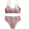 image:imageMAKEMECHIC Girls Ditsy Floral Print 2 Piece Bikini Set Scoop Neck Ruched Triangle Beach Bathing SuitOrange