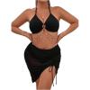 image:imageMakeMeChic Womens Plus Size 3 Piece Halter Ring Tie Backless Bikini Set with Ruched Cover Up SkirtBlack