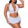 image:imageMakeMeChic Womens Plus Size Bikini Sets Criss Cross Halter Tie Back Ruffle SwimsuitsWhite