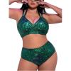 image:imageMakeMeChic Womens Plus Size Two Piece Halter Swimsuit Sequin Sparkly Wrap High Waisted Bikini SetsGreen