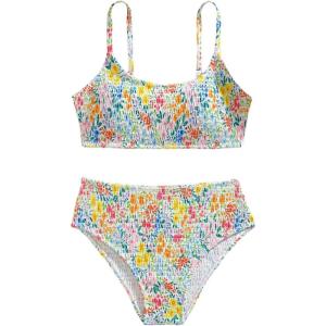 image:imageMAKEMECHIC Girls Ditsy Floral Print 2 Piece Bikini Set Scoop Neck Ruched Triangle Beach Bathing SuitMulticolor