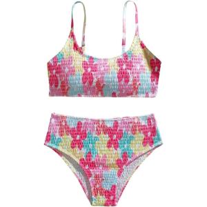 image:imageMAKEMECHIC Girls Ditsy Floral Print 2 Piece Bikini Set Scoop Neck Ruched Triangle Beach Bathing SuitMulticolor B