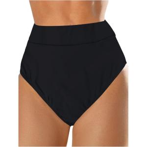 image:imageMakeMeChic Womens High Waist Bikini Bottoms Casual Solid Swim Panties SwimwearBlack
