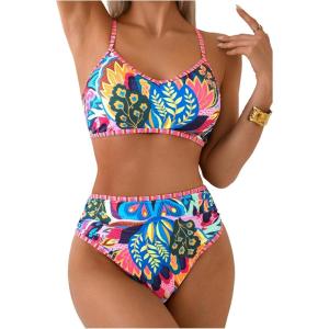 image:imageMakeMeChic Womens High Waisted Bikini Sets Bathing Suit Swimsuit Tropical Boho SwimwearMulticolor
