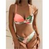 image:imageMakeMeChic Womens 2 Piece Bikini Set Tropical Print Wrap Push Up Spaghetti Strap Tie Side Bathing SuitCoral Orange