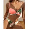 image:imageMakeMeChic Womens 2 Piece Bikini Set Tropical Print Wrap Push Up Spaghetti Strap Tie Side Bathing SuitCoral Orange