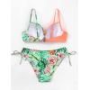 image:imageMakeMeChic Womens 2 Piece Bikini Set Tropical Print Wrap Push Up Spaghetti Strap Tie Side Bathing SuitCoral Orange