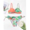 image:imageMakeMeChic Womens 2 Piece Bikini Set Tropical Print Wrap Push Up Spaghetti Strap Tie Side Bathing SuitCoral Orange