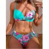 image:imageMakeMeChic Womens 2 Piece Bikini Set Tropical Print Wrap Push Up Spaghetti Strap Tie Side Bathing SuitMulticolor B