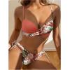 image:imageMakeMeChic Womens 2 Piece Bikini Set Tropical Print Wrap Push Up Spaghetti Strap Tie Side Bathing SuitRusty Rose