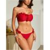 image:imageMakeMeChic Womens 3D Flower Bikini Set Strapless Bandeau Tie Back Thong Bathing SuitRed