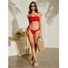 image:imageMakeMeChic Womens 3D Flower Bikini Set Strapless Bandeau Tie Back Thong Bathing SuitRed