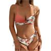 image:imageMakeMeChic Womens 2 Piece Bikini Set Tropical Print Wrap Push Up Spaghetti Strap Tie Side Bathing SuitRusty Rose