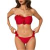 image:imageMakeMeChic Womens 3D Flower Bikini Set Strapless Bandeau Tie Back Thong Bathing SuitRed