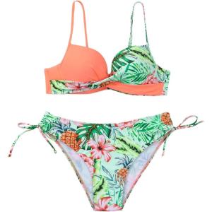 image:imageMakeMeChic Womens 2 Piece Bikini Set Tropical Print Wrap Push Up Spaghetti Strap Tie Side Bathing SuitCoral Orange