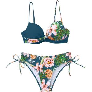 image:imageMakeMeChic Womens 2 Piece Bikini Set Tropical Print Wrap Push Up Spaghetti Strap Tie Side Bathing SuitMulticolor D