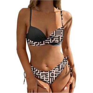 image:imageMakeMeChic Womens 2 Piece Bikini Set Tropical Print Wrap Push Up Spaghetti Strap Tie Side Bathing SuitMulticolor a