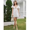 image:imageMakeMeChic Womens Casual Ruffle Mini Dress Summer Flutter Sleeve V Neck Tie Front Cutout A Line DressWhite