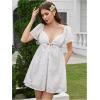 image:imageMakeMeChic Womens Casual Ruffle Mini Dress Summer Flutter Sleeve V Neck Tie Front Cutout A Line DressWhite