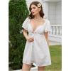 image:imageMakeMeChic Womens Casual Ruffle Mini Dress Summer Flutter Sleeve V Neck Tie Front Cutout A Line DressWhite