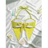 image:imageMakeMeChic Womens Floral Twist Front Bikini Top Halter Split Hem Backless Swimsuit TopYellow