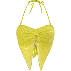 image:imageMakeMeChic Womens Floral Twist Front Bikini Top Halter Split Hem Backless Swimsuit TopYellow