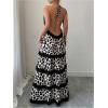 image:imageMakeMeChic Womens Leopard Print Open Back Halter Dress Deep V Neck Ruffle Party Maxi DressesMulticolor