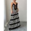 image:imageMakeMeChic Womens Leopard Print Open Back Halter Dress Deep V Neck Ruffle Party Maxi DressesMulticolor