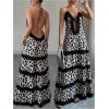 image:imageMakeMeChic Womens Leopard Print Open Back Halter Dress Deep V Neck Ruffle Party Maxi DressesMulticolor