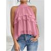 image:imageMakeMeChic Womens Chiffon Halter Tops Tiered Ruffle Hem Sleeveless Blouse ShirtPink
