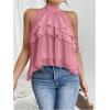 image:imageMakeMeChic Womens Chiffon Halter Tops Tiered Ruffle Hem Sleeveless Blouse ShirtPink