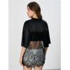 image:imageMakeMeChic Lace Jersey Shirts for Women V Neck Letter Graphic Tee Oversized Sheer TopsBlack